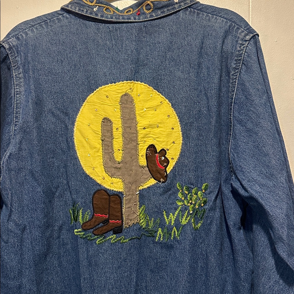 Tantrums Denim Jacket Size L Embroidered Appliqu Eccentric Cowgirl